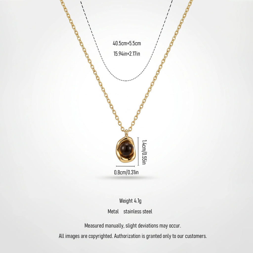 QIAOREN 13522 Wholesale Gold Plated Stainless Steel Black Bead Pendant Necklace Minimalist Irregular Charm Jewelry