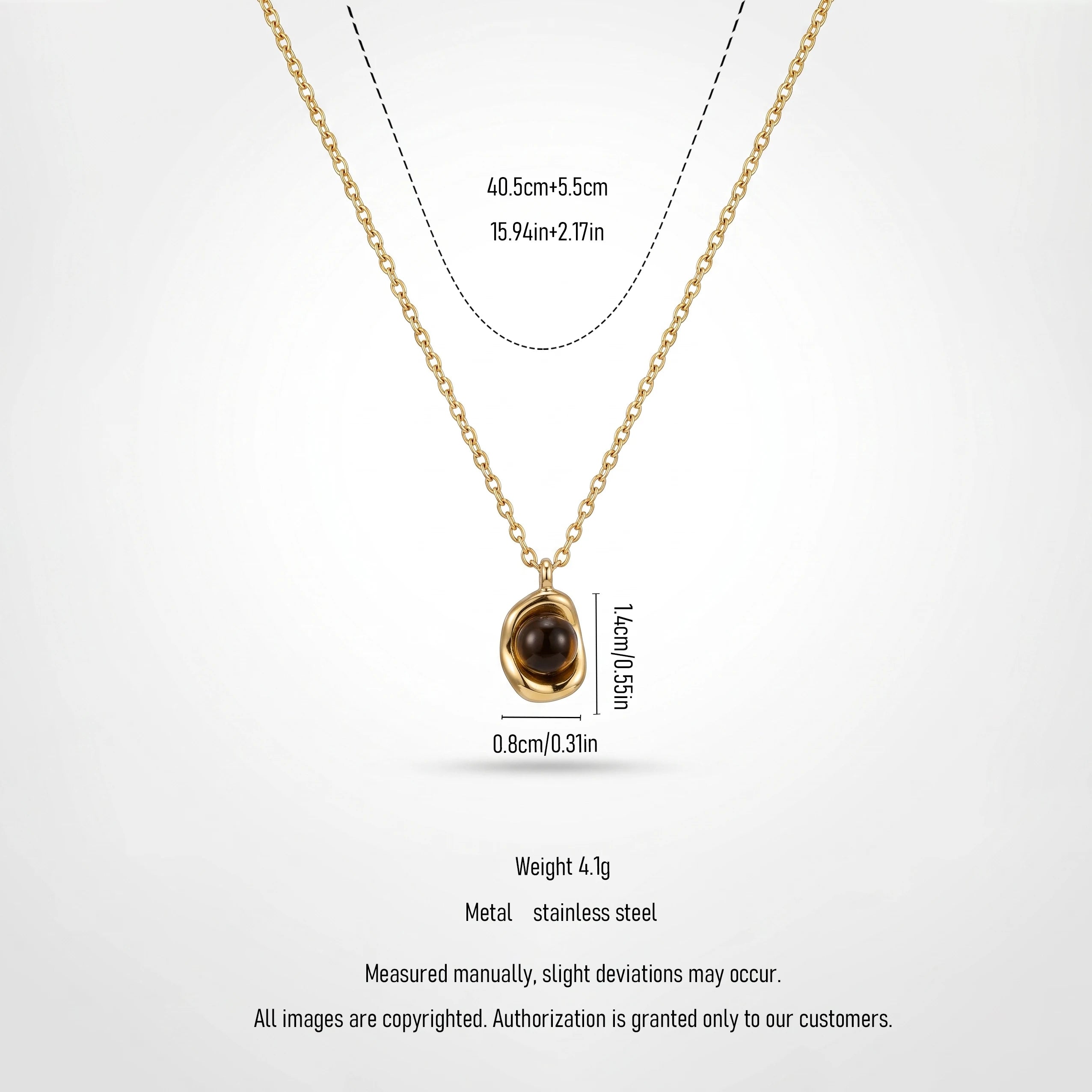 QIAOREN 13522 Wholesale Gold Plated Stainless Steel Black Bead Pendant Necklace Minimalist Irregular Charm Jewelry