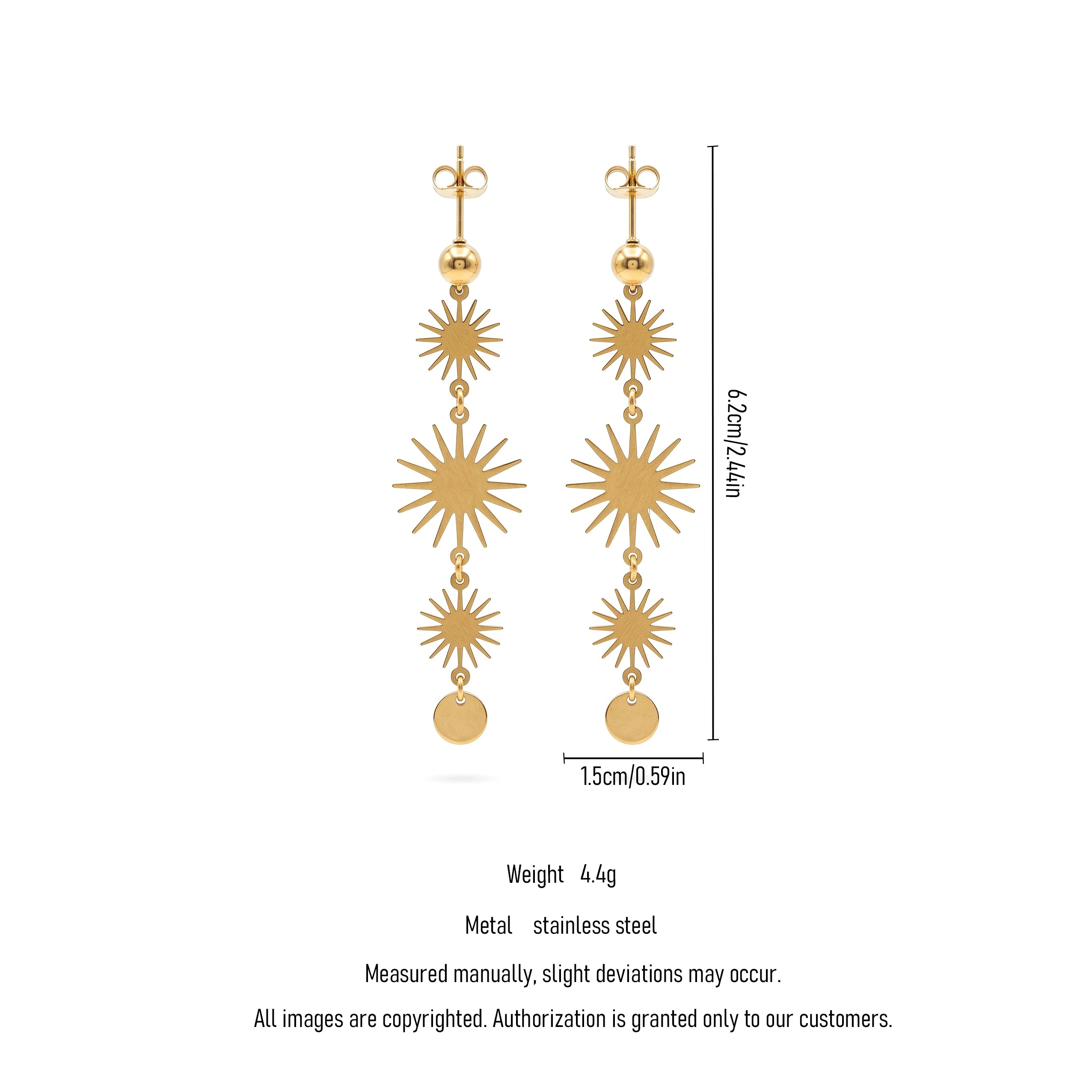 QIAOREN 11791 Trendy Boho Celestial Sunburst Long Dangle Earrings Stainless Steel 18K Gold Plated Jewelry for Women US EU