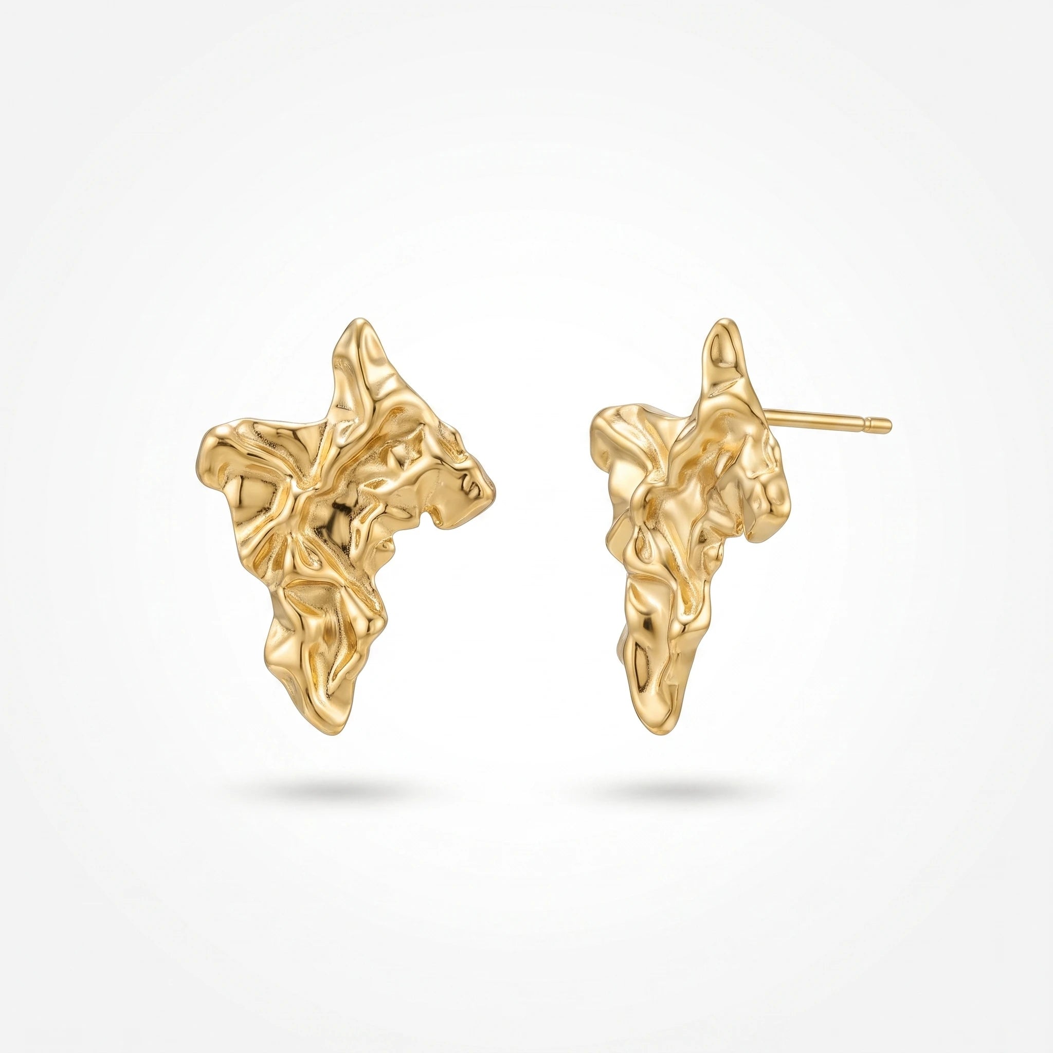 QIAOREN 14025 Polished Gold Africa Map Textured Stud Earrings, Crinkled Irregular Continent Outline Ear Stud Jewelry Gift