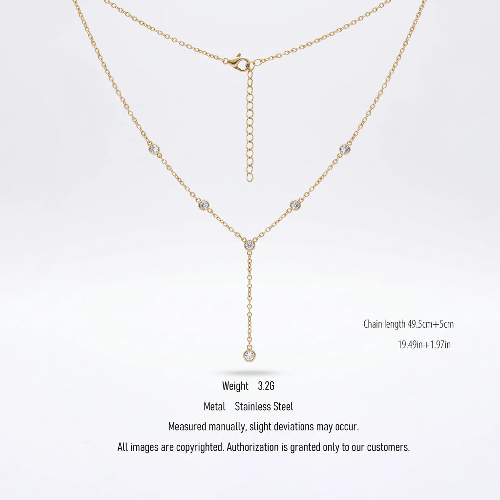 QIAOREN 10600 Link Chain Y Drop Pendant Necklace 18K Gold Plated Stainless Steel Waterproof Tarnish Free Trendy Jewelry