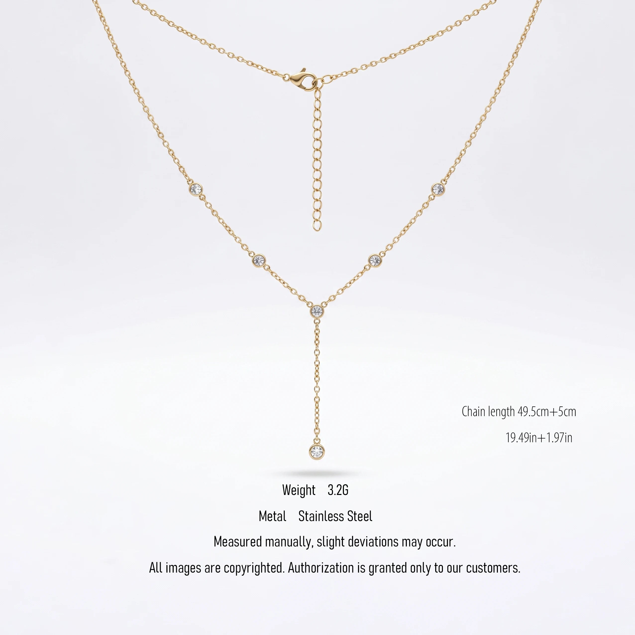 QIAOREN 10600 Link Chain Y Drop Pendant Necklace 18K Gold Plated Stainless Steel Waterproof Tarnish Free Trendy Jewelry