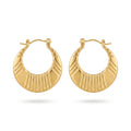 QIAOREN 12536 Elegant Quiet Luxury French Retro Ribbed Hoops Gold Stainless Steel Large Puffy Crescent Jewelry EU