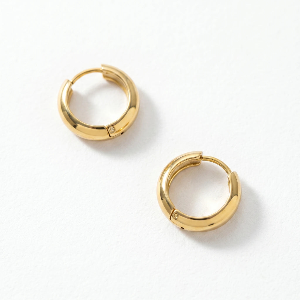 QIAOREN 12506  Elegant Quiet Luxury Mini Dome Hoops Gold Stainless Steel Small Bold Puffy Huggie Hoop Earrings EU
