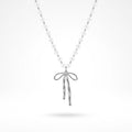QIAOREN 11963 Wholesale 18K Gold Plated Stainless Steel Necklace Elegant Long Tail Bowknot Pendant Imitation Pearl