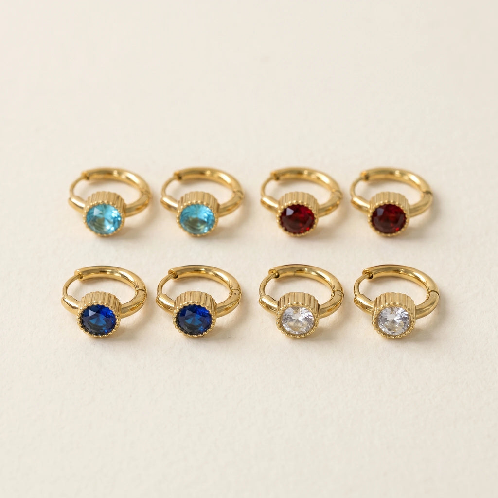 QIAOREN 12149-52 Mixed Color Round Zircon Stainless Steel Mini Huggie Hoops PVD Gold Trend Gift Earrings  for American Buyers