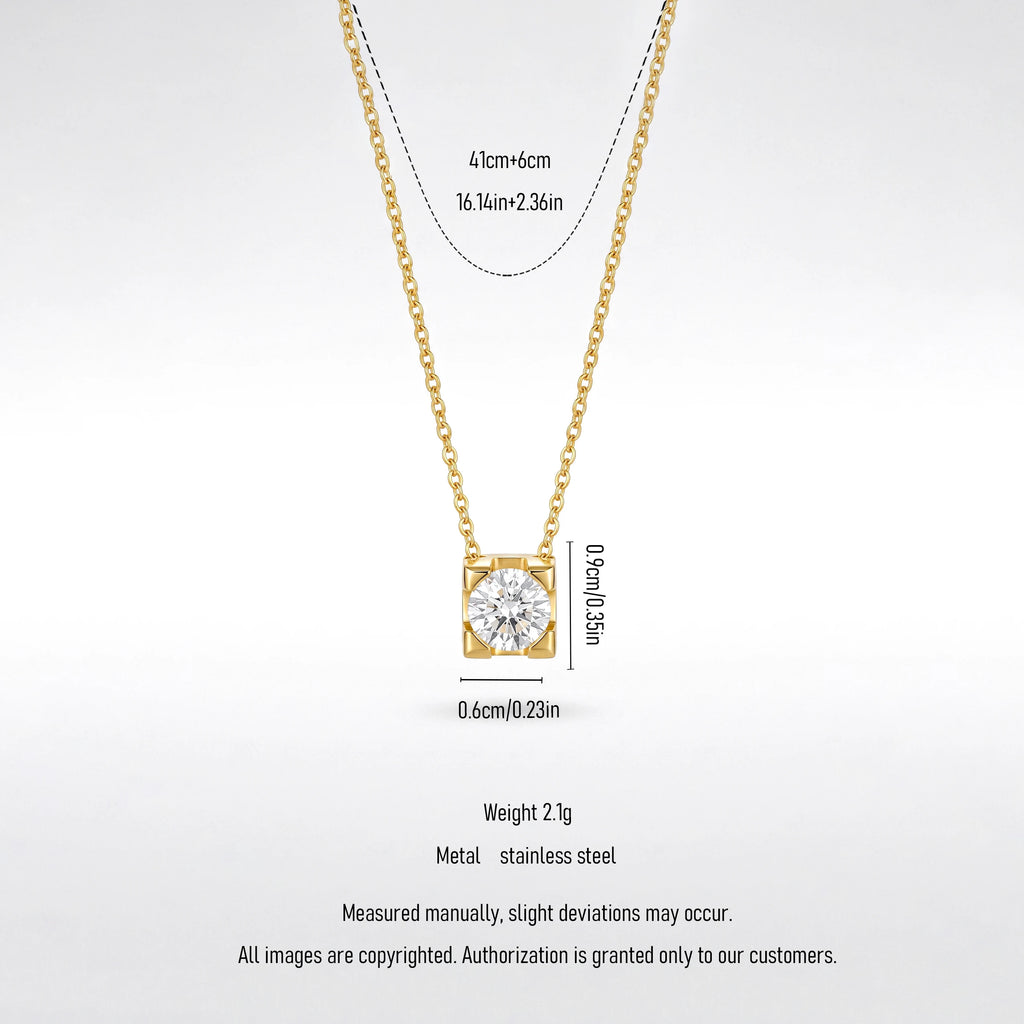 QIAOREN 13468 Minimalist Four Prong Round Cut Cubic Zirconia Pendant Necklace, Dainty Thin Cable Chain Single Stone Necklace