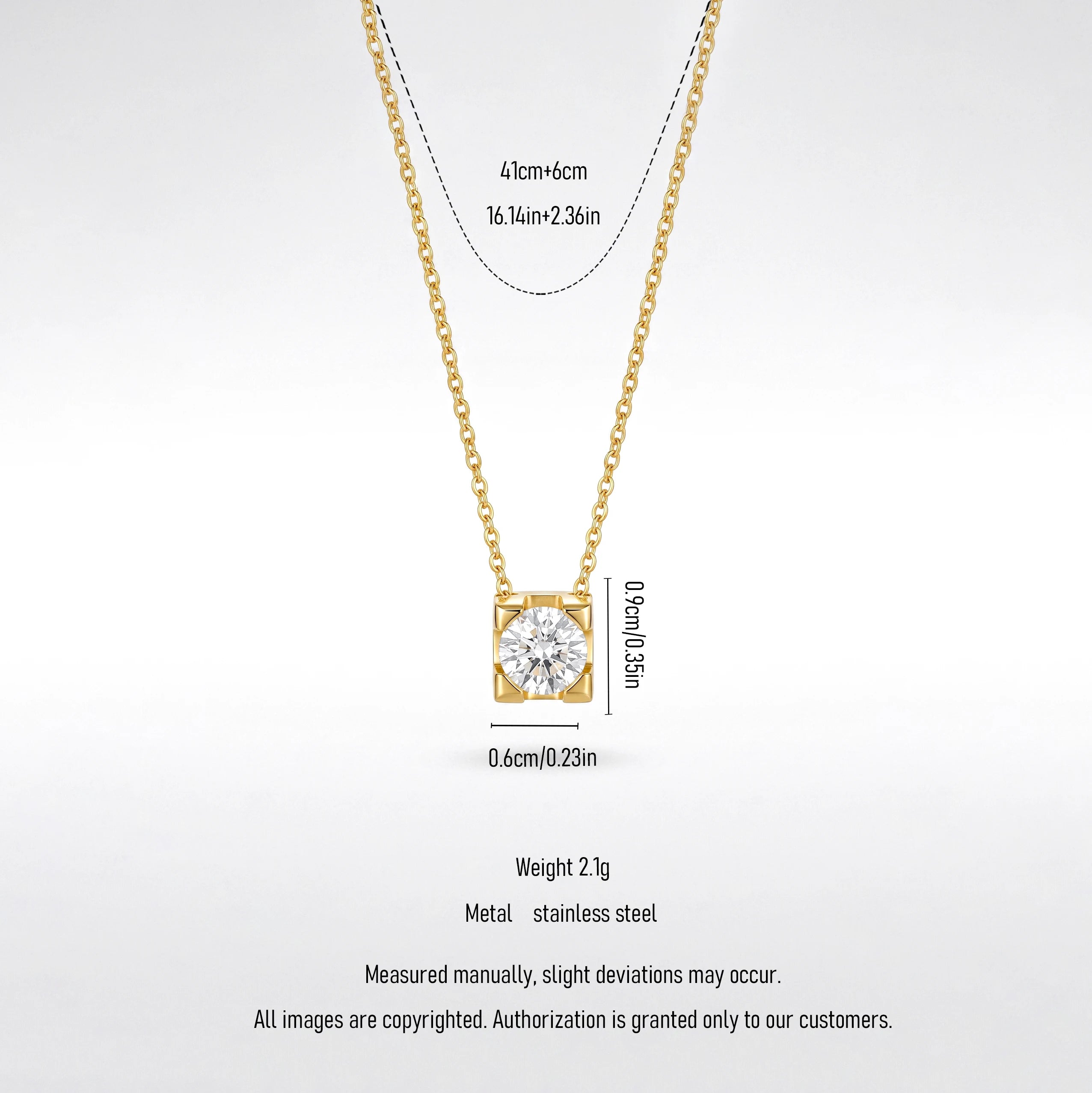 QIAOREN 13468 Minimalist Four Prong Round Cut Cubic Zirconia Pendant Necklace, Dainty Thin Cable Chain Single Stone Necklace