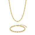 QIAOREN 11632 Waterproof 18K Gold Plated Stainless Steel Rice Bead Jewelry Set Necklace Bracelet Daily Wear