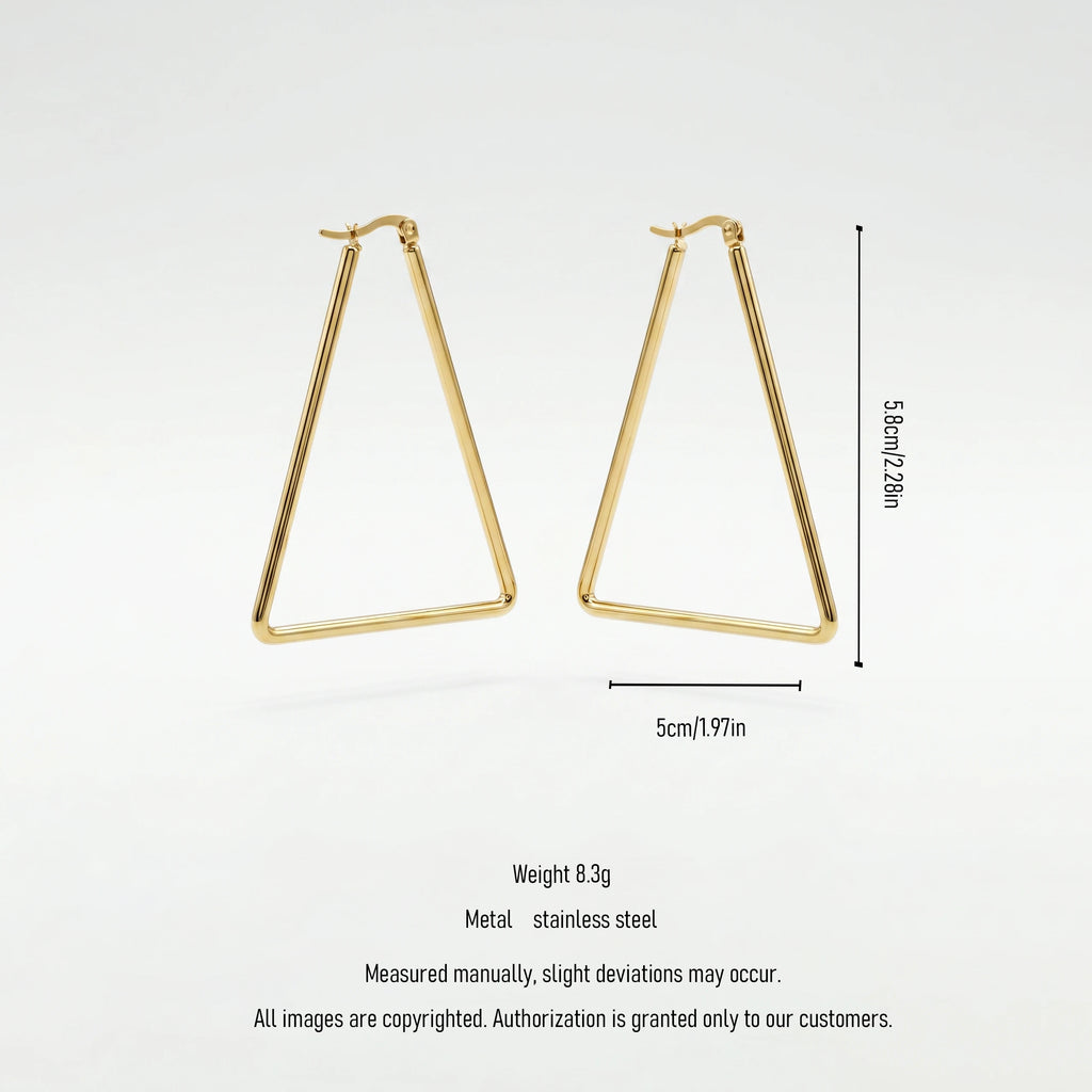 QIAOREN 12332 Waterproof Tarnish Free Triangle Hoop Earrings Gold Stainless Steel Sleek 3-Sided Triangular Latchback Hoops US EU