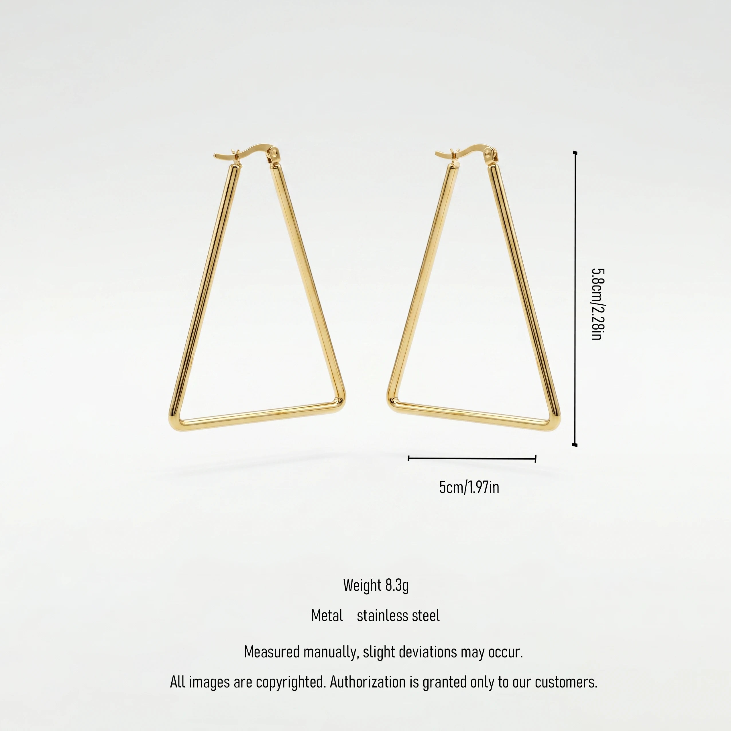 QIAOREN 12332 Waterproof Tarnish Free Triangle Hoop Earrings Gold Stainless Steel Sleek 3-Sided Triangular Latchback Hoops US EU