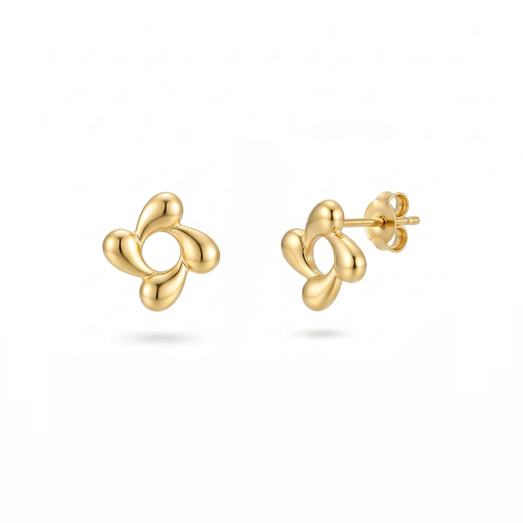 QIAOREN 13965-66 Stainless Steel Flower Stud Earrings Gold Floral Earrings Minimalist Dainty Jewelry for Women