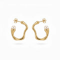 QIAOREN 12331 Elegant Quiet Luxury Irregular Molten Pearl Hoop Earrings Gold Stainless Steel Fluid C-Shaped Statement Studs Gift