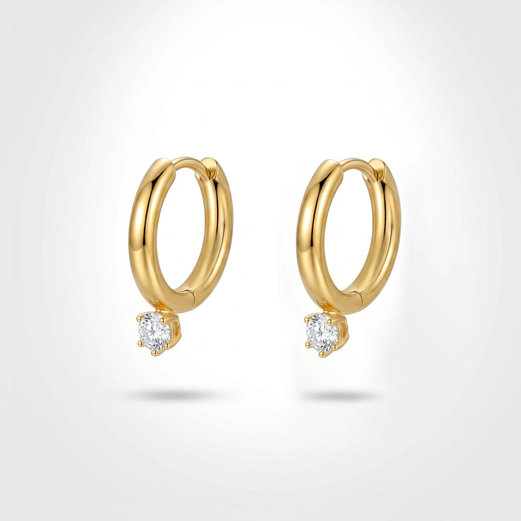 QIAOREN 12515 Stock Waterproof Tarnish Free Solitaire CZ Drop Earrings Stainless Steel Platinum Plated Small Chunky Hoops