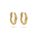 QIAOREN 12499  Elegant Sculptural Molten Gold Hoops Stainless Steel Bold Architectural Statement U Earrings EU US