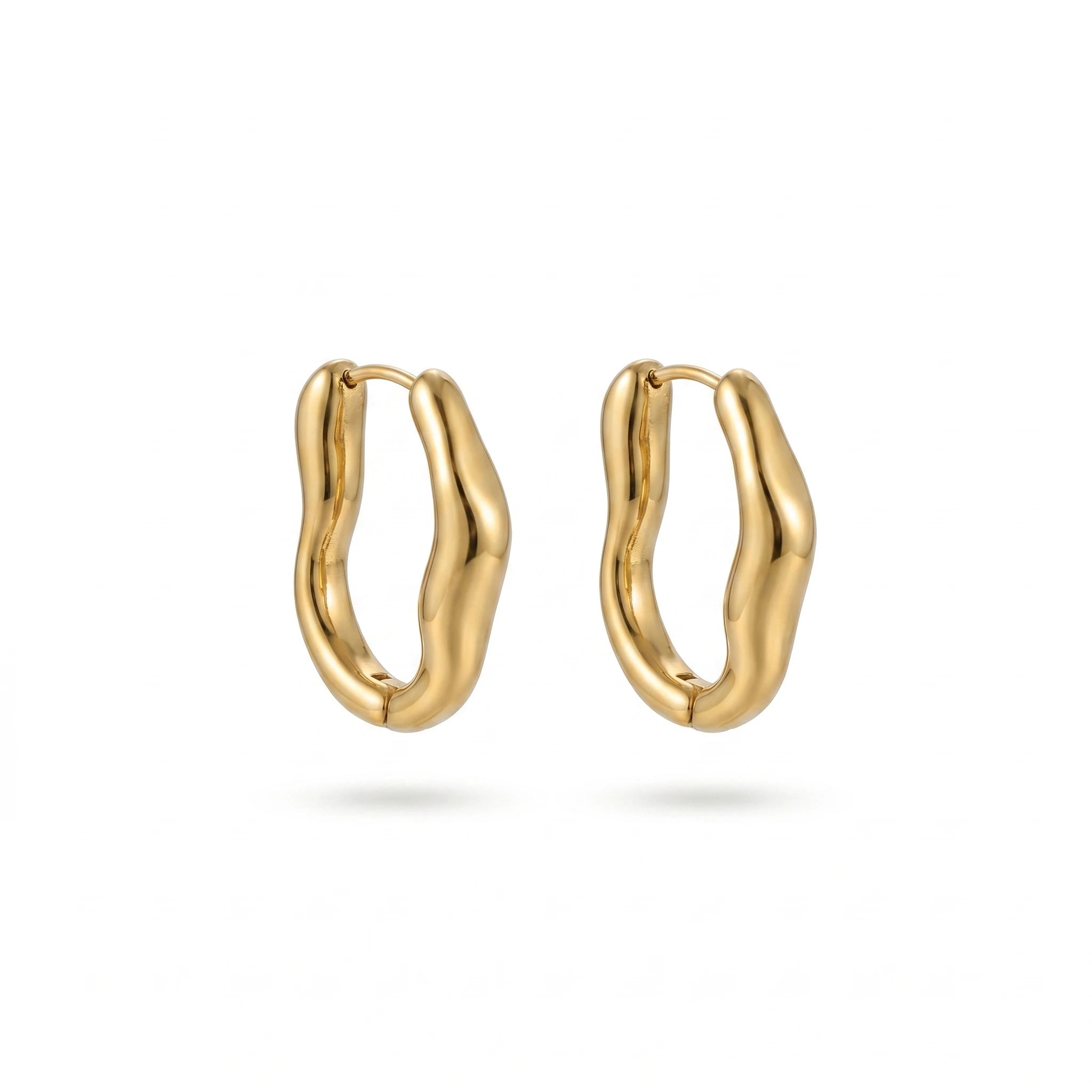 QIAOREN 12499  Elegant Sculptural Molten Gold Hoops Stainless Steel Bold Architectural Statement U Earrings EU US