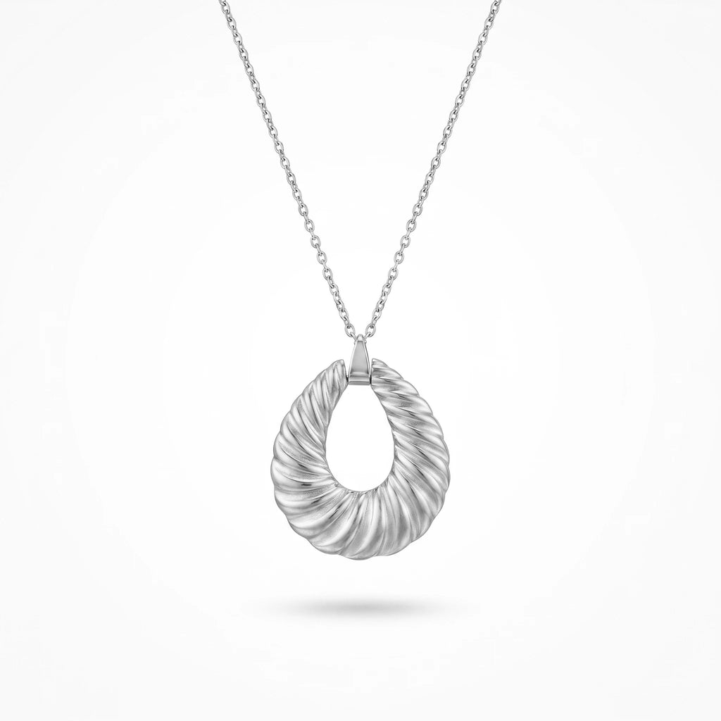 QIAOREN 12878 18K Gold Plated Ribbed Croissant Teardrop Necklace, Waterproof Tarnish Free Stainless Steel Statement Jewelry