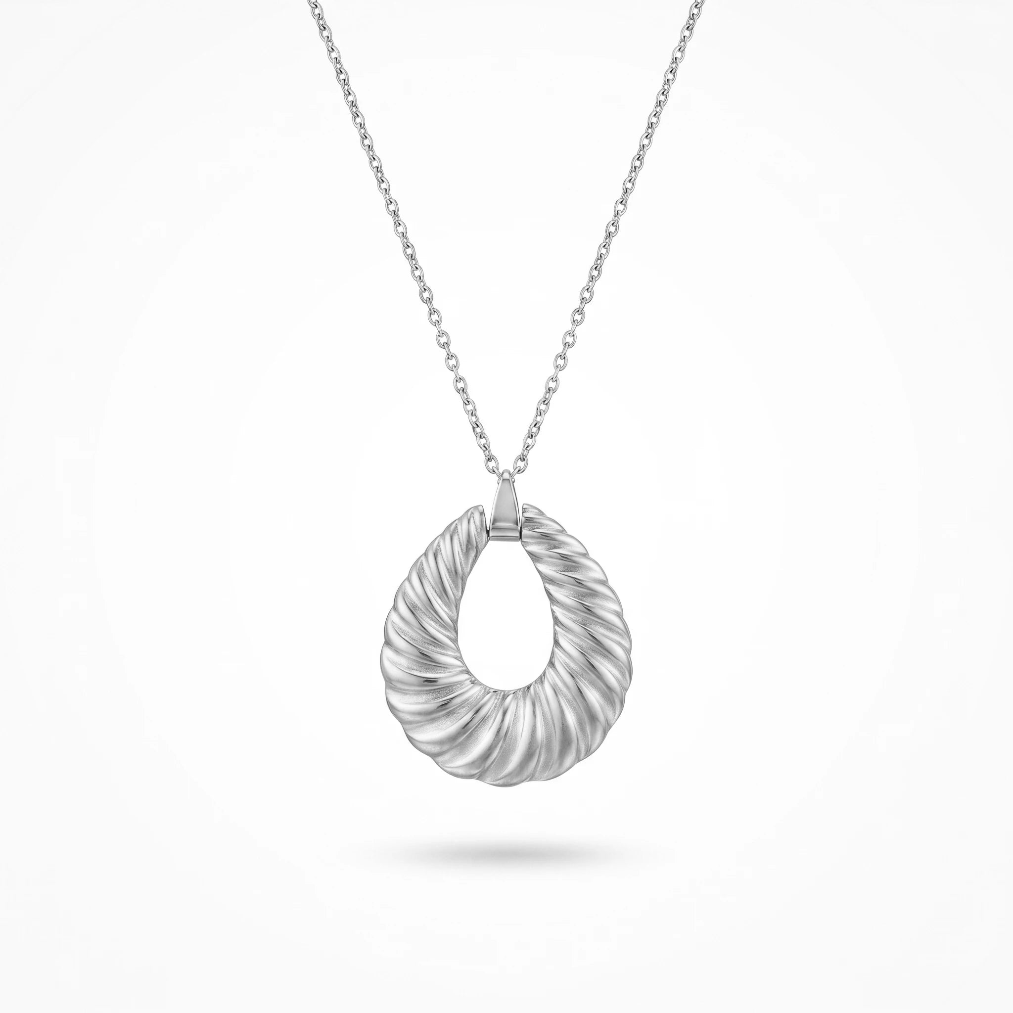 QIAOREN 12878 18K Gold Plated Ribbed Croissant Teardrop Necklace, Waterproof Tarnish Free Stainless Steel Statement Jewelry