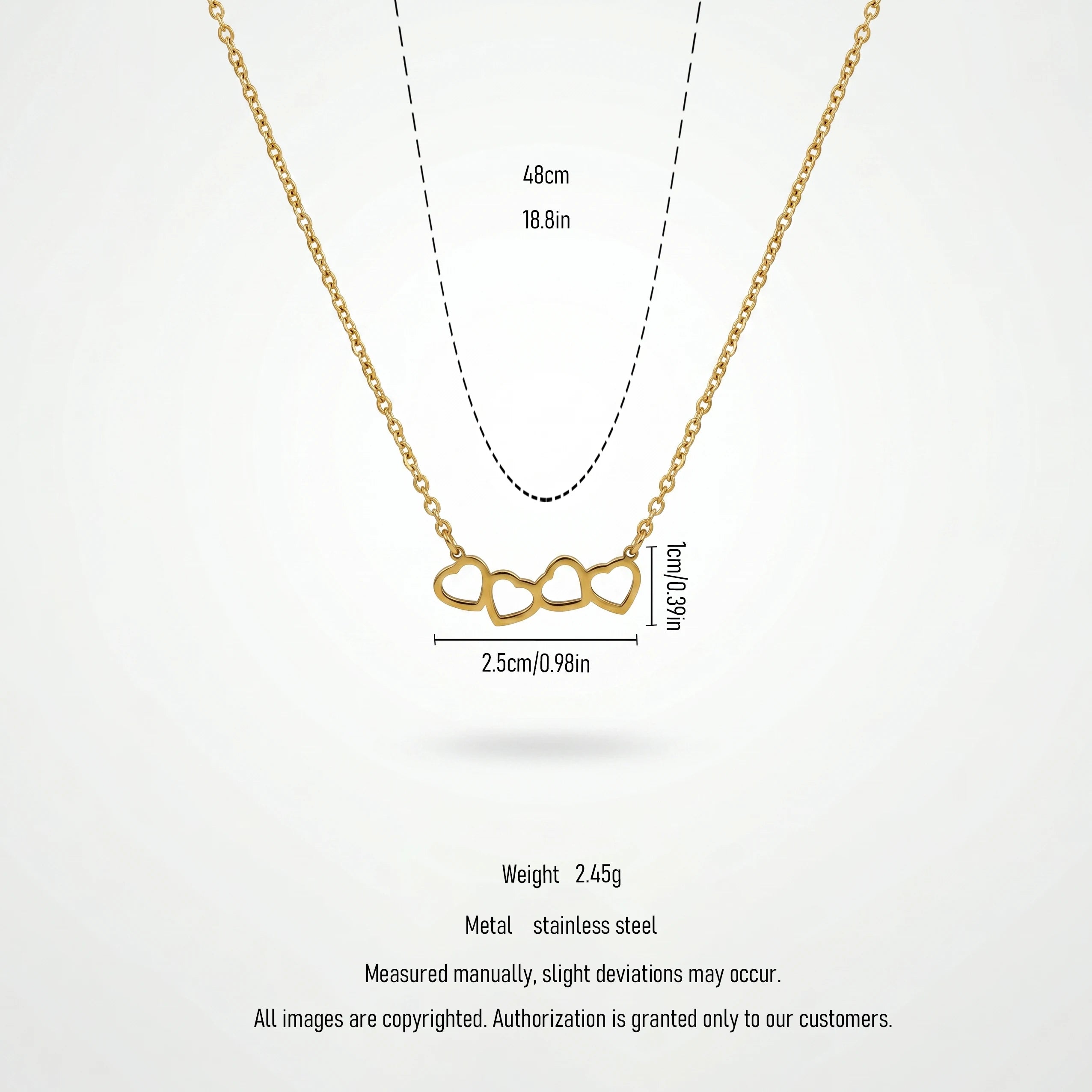 QIAOREN 11940 Trendy Four Linked Heart Necklace Stainless Steel 18K Gold Plated Dainty Interlocking Love Jewelry for Women US EU
