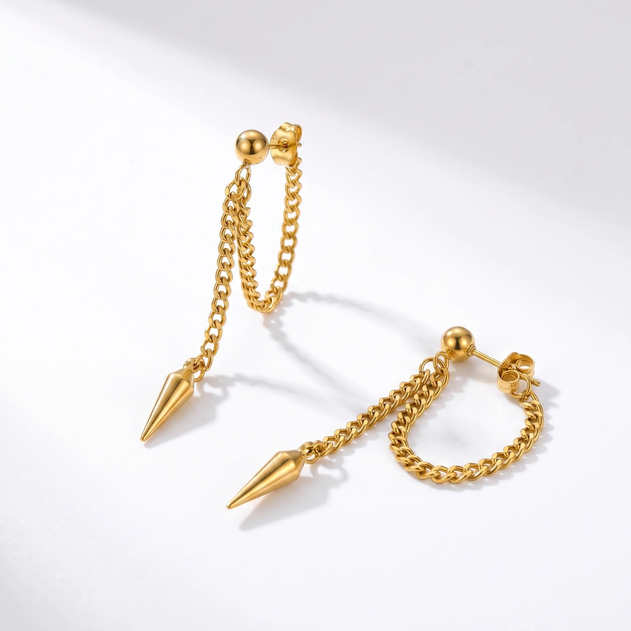 QIAOREN 10635 Hot Sale Chain Tassel Spike Earrings Stainless Steel Gold Plated for Women