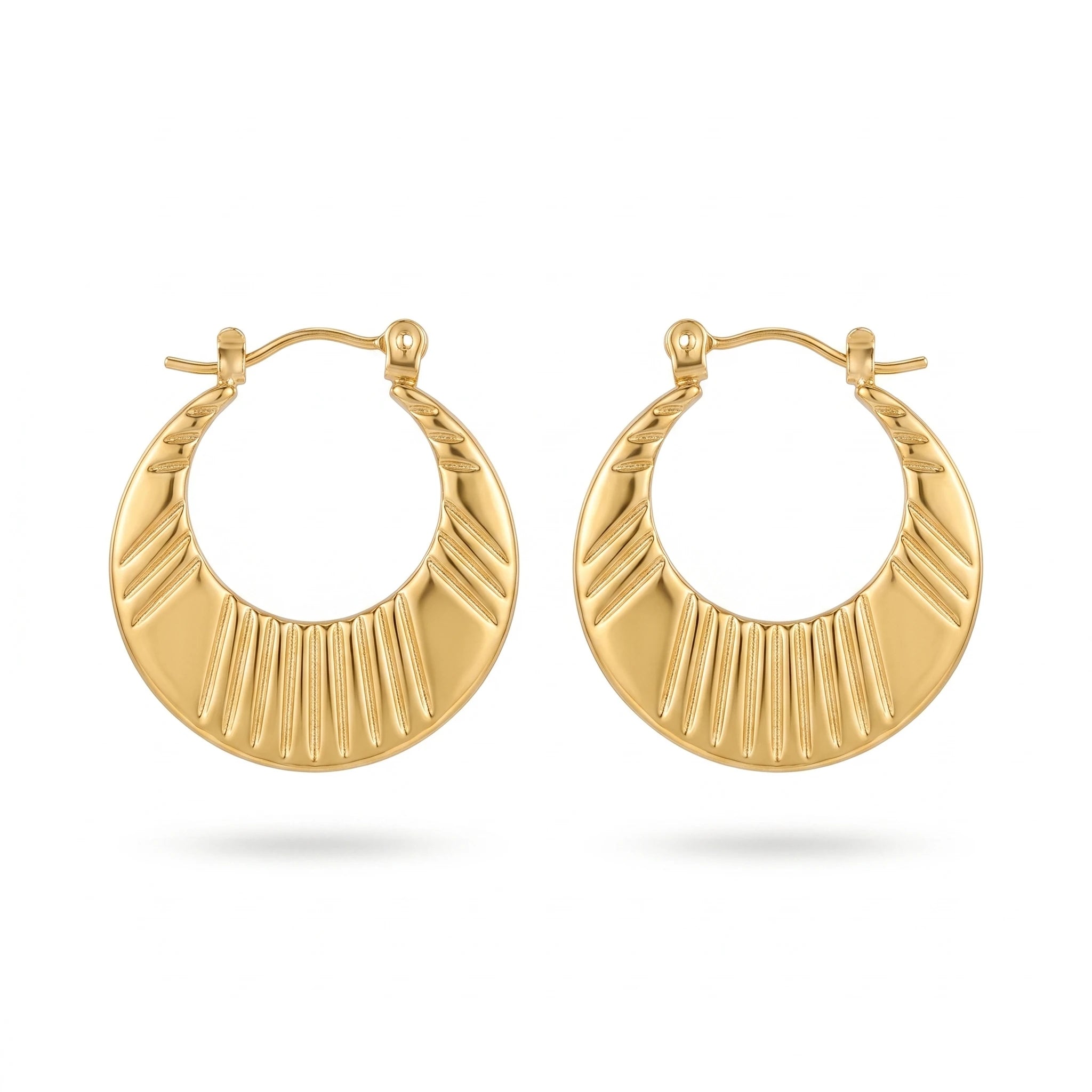 QIAOREN 12536 Elegant Quiet Luxury French Retro Ribbed Hoops Gold Stainless Steel Large Puffy Crescent Jewelry EU