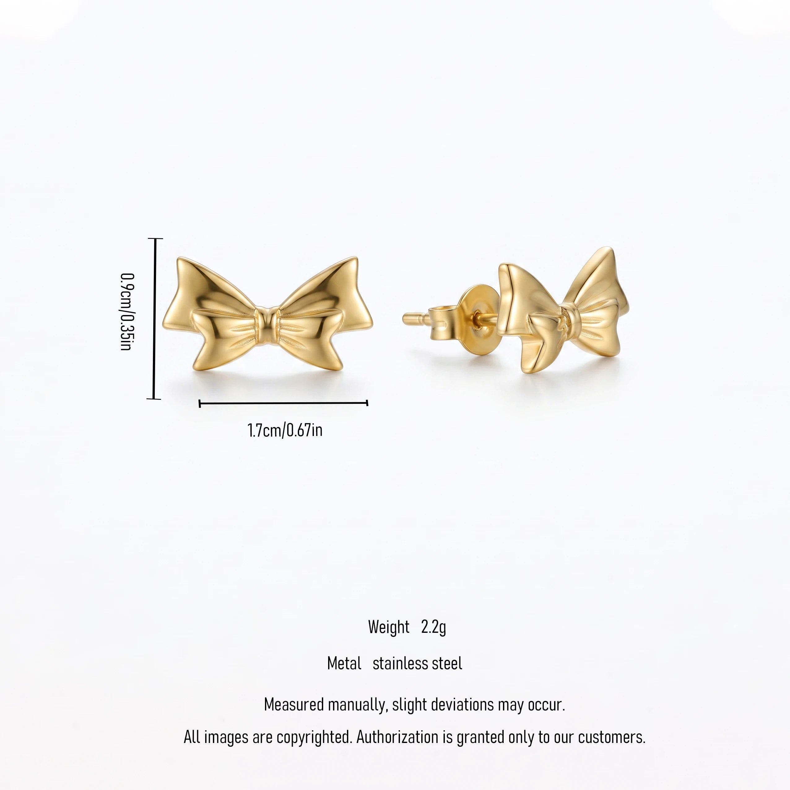 QIAOREN 14037 Polished Gold 3D Bow Knot Stud Earrings, Classic Smooth Ribbon Bow Ear Stud Jewelry Gift for Women