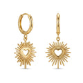 QIAOREN 10965 Romantic Heart Sunburst Earrings, 18K Gold Plated Stainless Steel Chic Statement Jewelry
