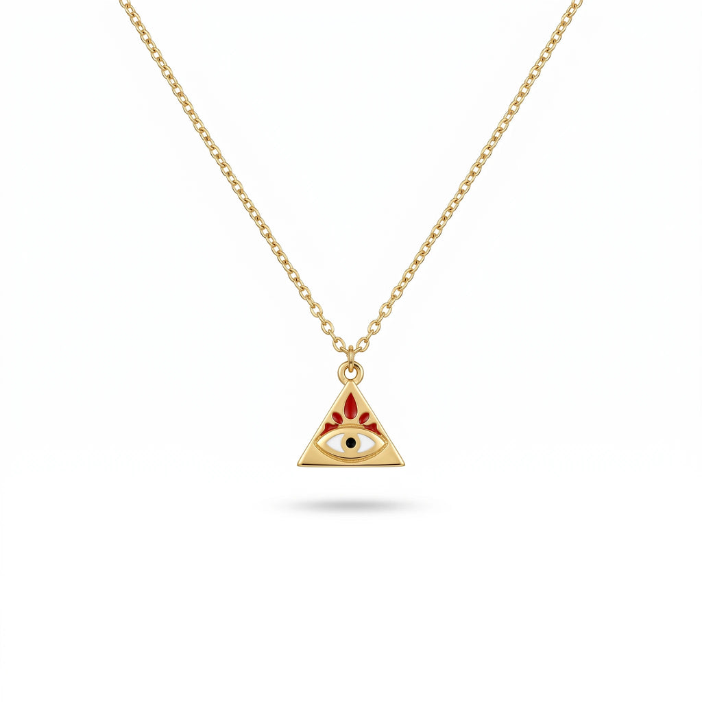 QIAOREN 12815 18K Gold Plated Stainless Steel Triangle Necklace Hypoallergenic Red Nazar Pendant High Quality Wholesale