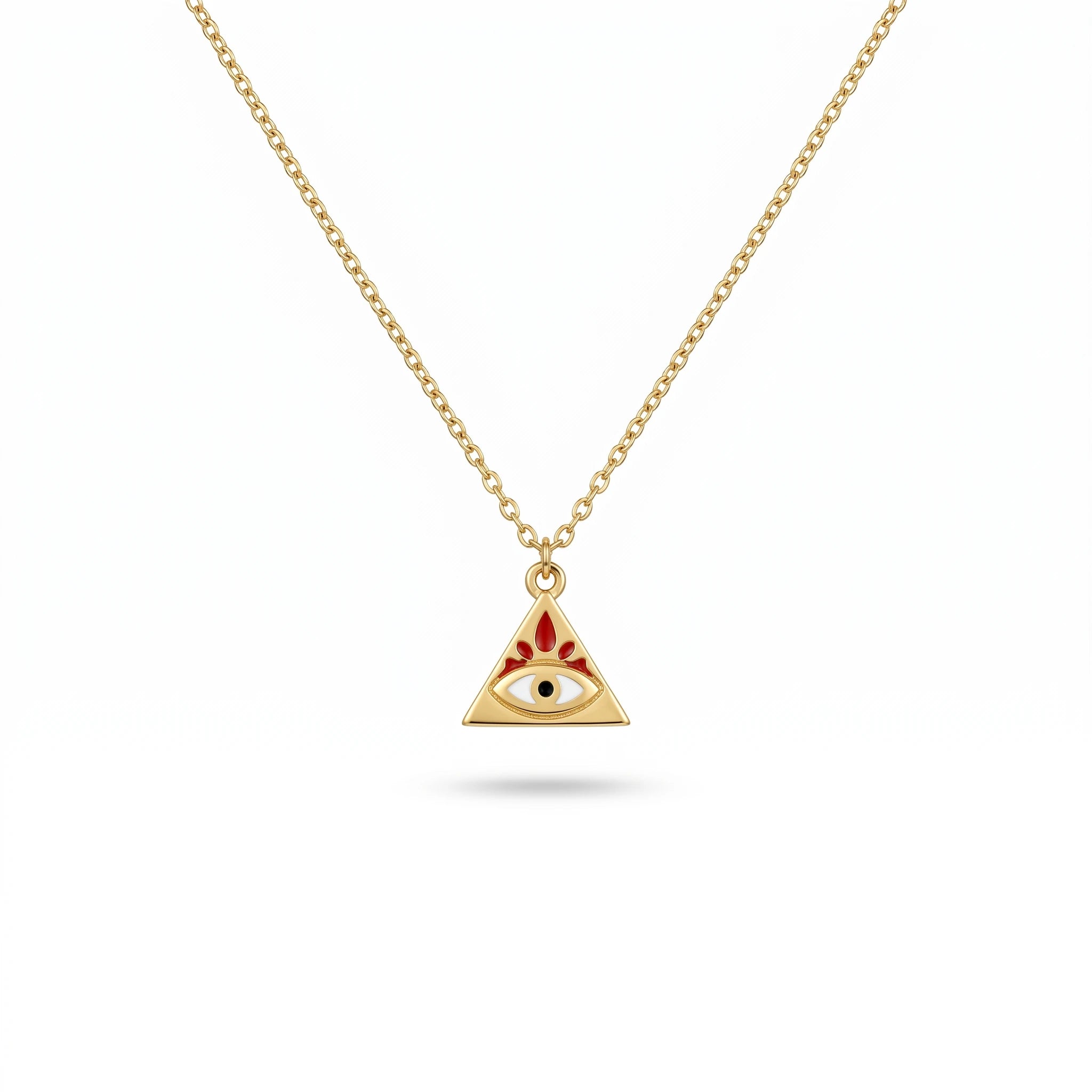 QIAOREN 12815 18K Gold Plated Stainless Steel Triangle Necklace Hypoallergenic Red Nazar Pendant High Quality Wholesale