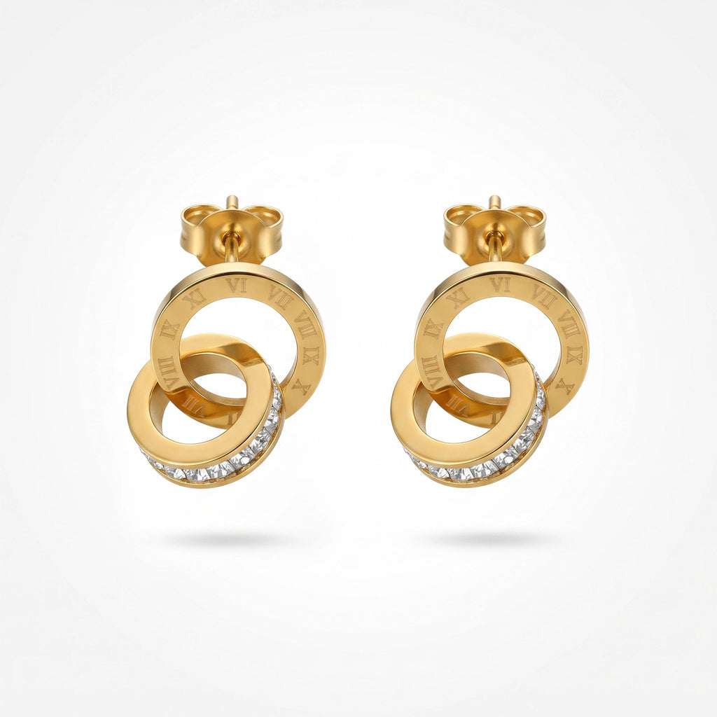 QIAOREN 13413 Stainless Steel CZ Hoop Earrings Roman Numeral Dangle Stud Earrings Minimalist Jewelry for Women