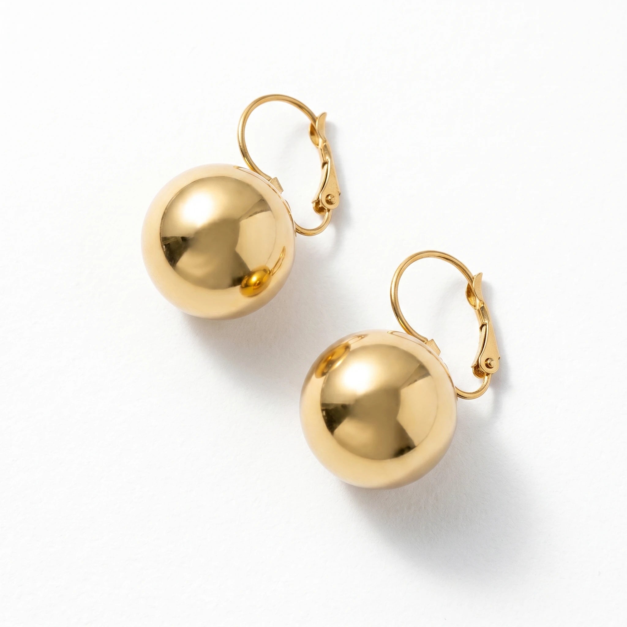 QIAOREN 10893 Vintage French Gold Ball Hoop Earrings High Polished Stainless Steel Leverback Waterproof Trendy Geometric Jewelry