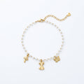 QIAOREN 13326 Mini Pearl Anklet with Mushroom, Bow & Butterfly Charms, Fairy Foot Jewelry Gift for Daily Summer Casual Look