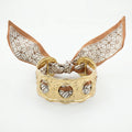 QIAOREN 10999 Luxury Hollow Wide Cuff Bracelet Stainless Steel Silk Ribbon Wrap Bangle for Women Summer Vacation Style