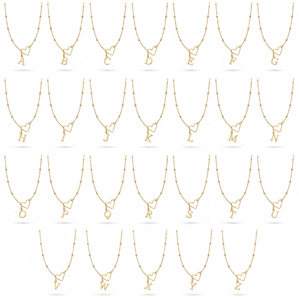 QIAOREN Wholesale A-Z 26 Letter Initial Necklace Stainless Steel Heart Alphabet Pendant Gold Silver Personalized Jewelry
