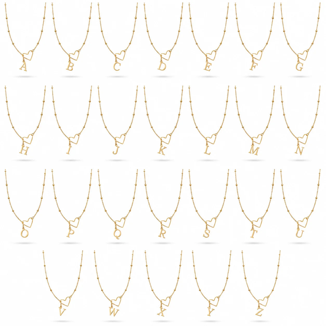 QIAOREN Wholesale A-Z 26 Letter Initial Necklace Stainless Steel Heart Alphabet Pendant Gold Silver Personalized Jewelry