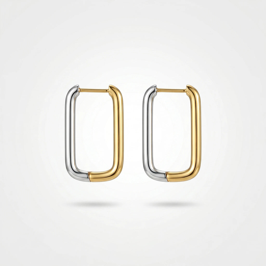 QIAOREN 12449  Elegant Quiet Luxury Two-Tone Geometric Frame Hoop Gold Silver Stainless Steel Statement Jewelry EU