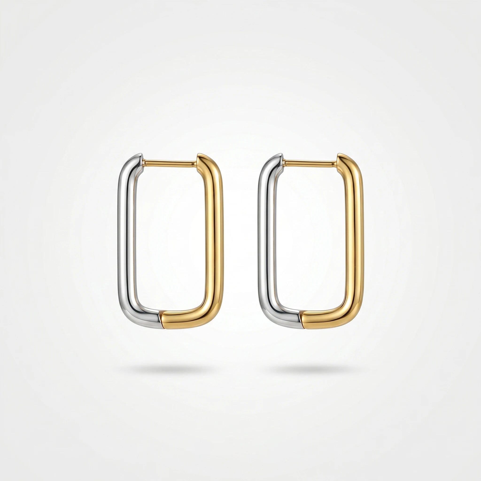 QIAOREN 12449  Elegant Quiet Luxury Two-Tone Geometric Frame Hoop Gold Silver Stainless Steel Statement Jewelry EU