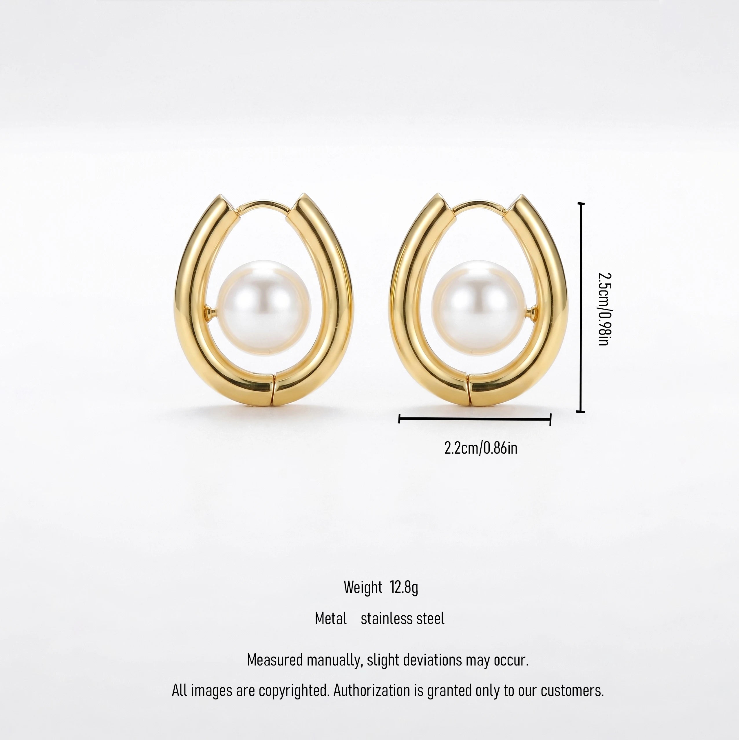 QIAOREN 12531 Modern Pearl U Hoop Earrings Gold Stainless Steel Centered Pearl Bold Horseshoe Hoops Women US EU
