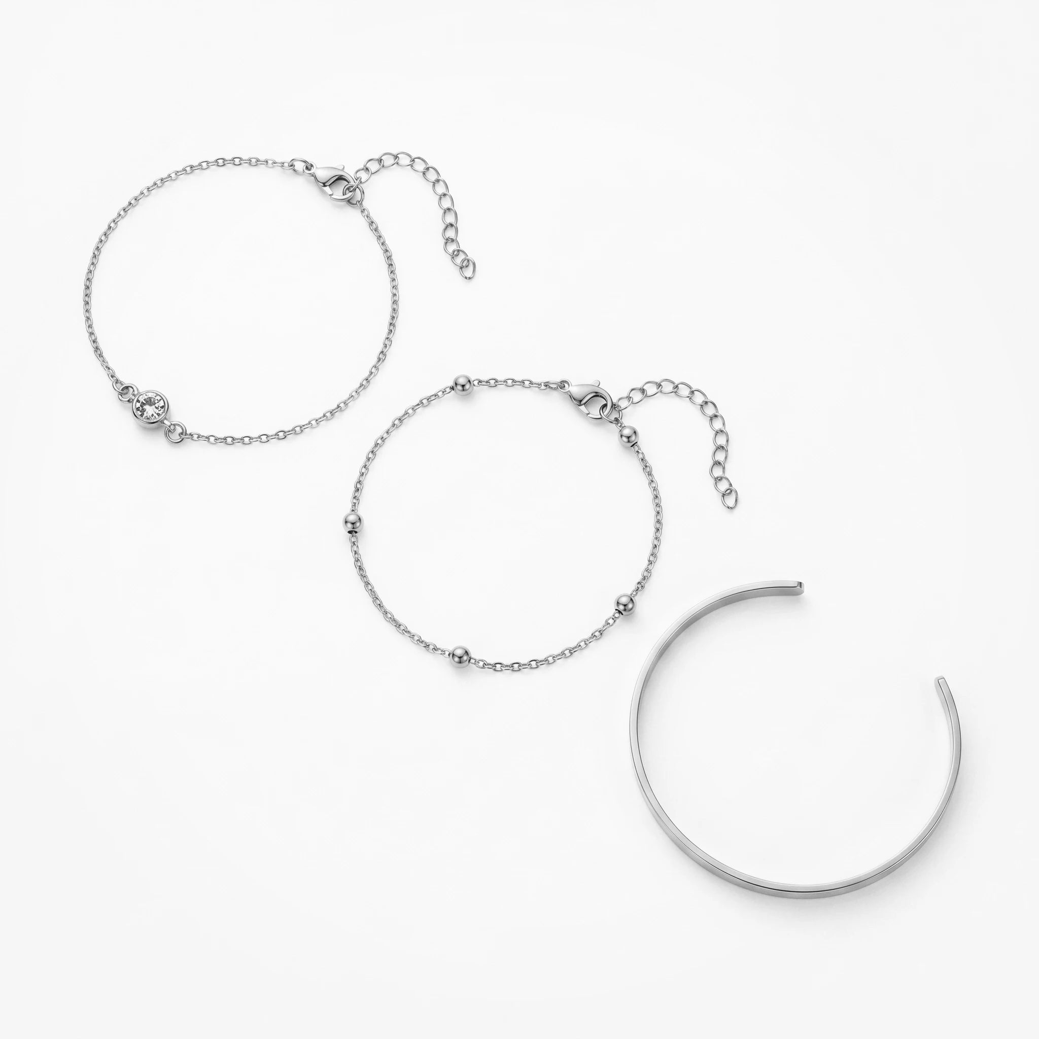 QIAOREN 10604 3 Pieces Classic Geometric Stackable Bracelet Set 18K Gold Plated Stainless Steel Chain Link Waterproof