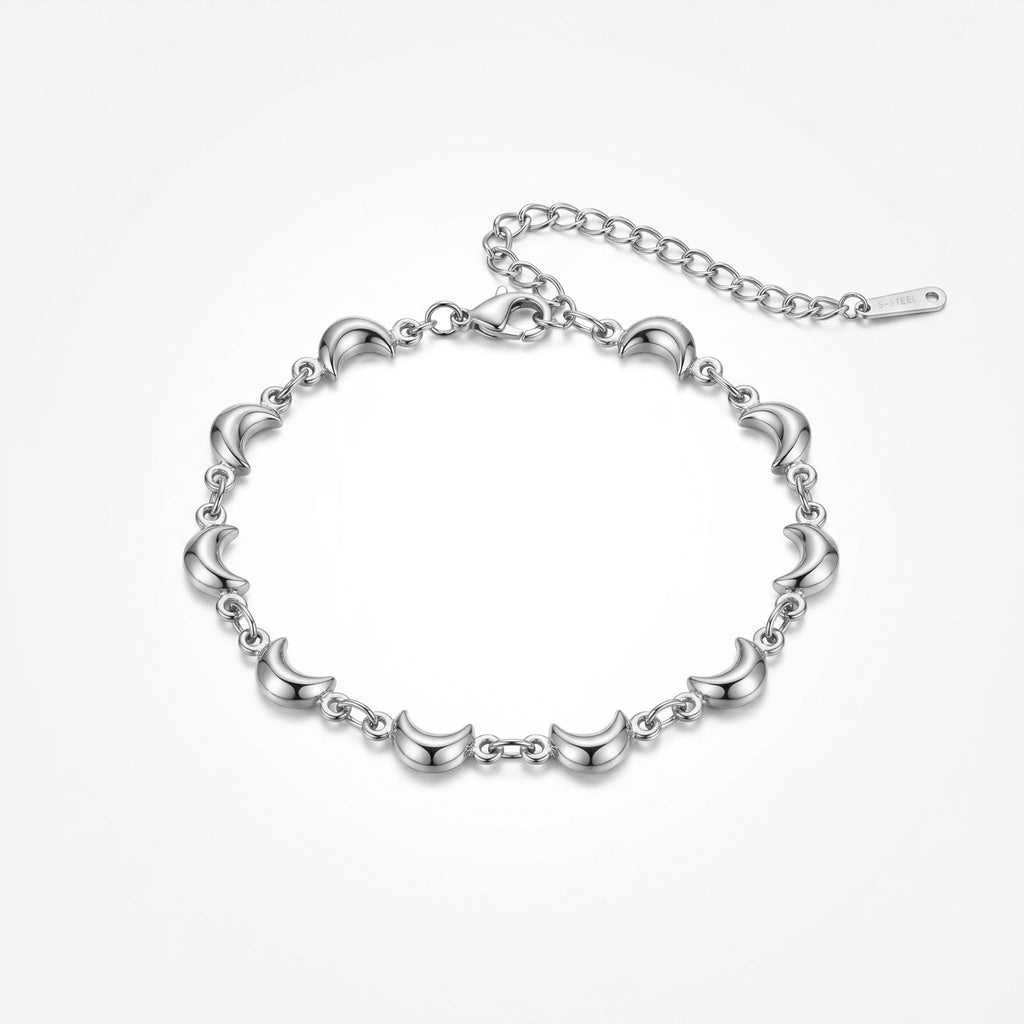QIAOREN12059 Anti-tarnish Solid Stainless Steel Puffy Moon Charm Bracelet Lobster Clasp Stackable Gift for European Ladies