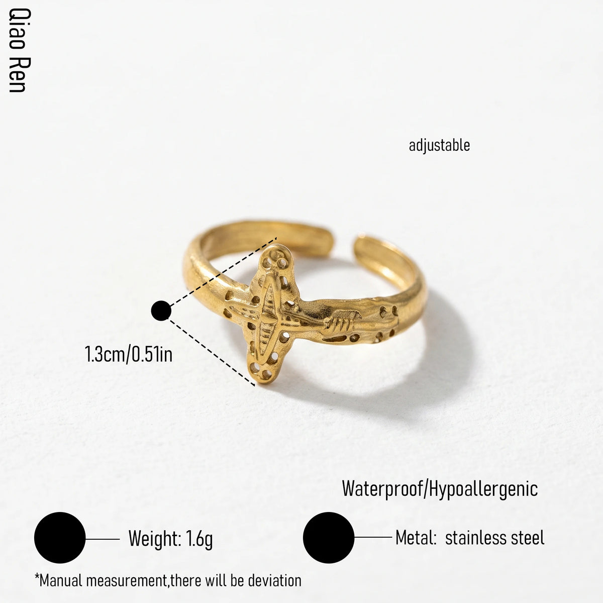 QIAOREN 14207-20 Abstract Flower Open Ring Set, Irregular Textured Adjustable Stackable Ring Jewelry Gift for Daily Outfits