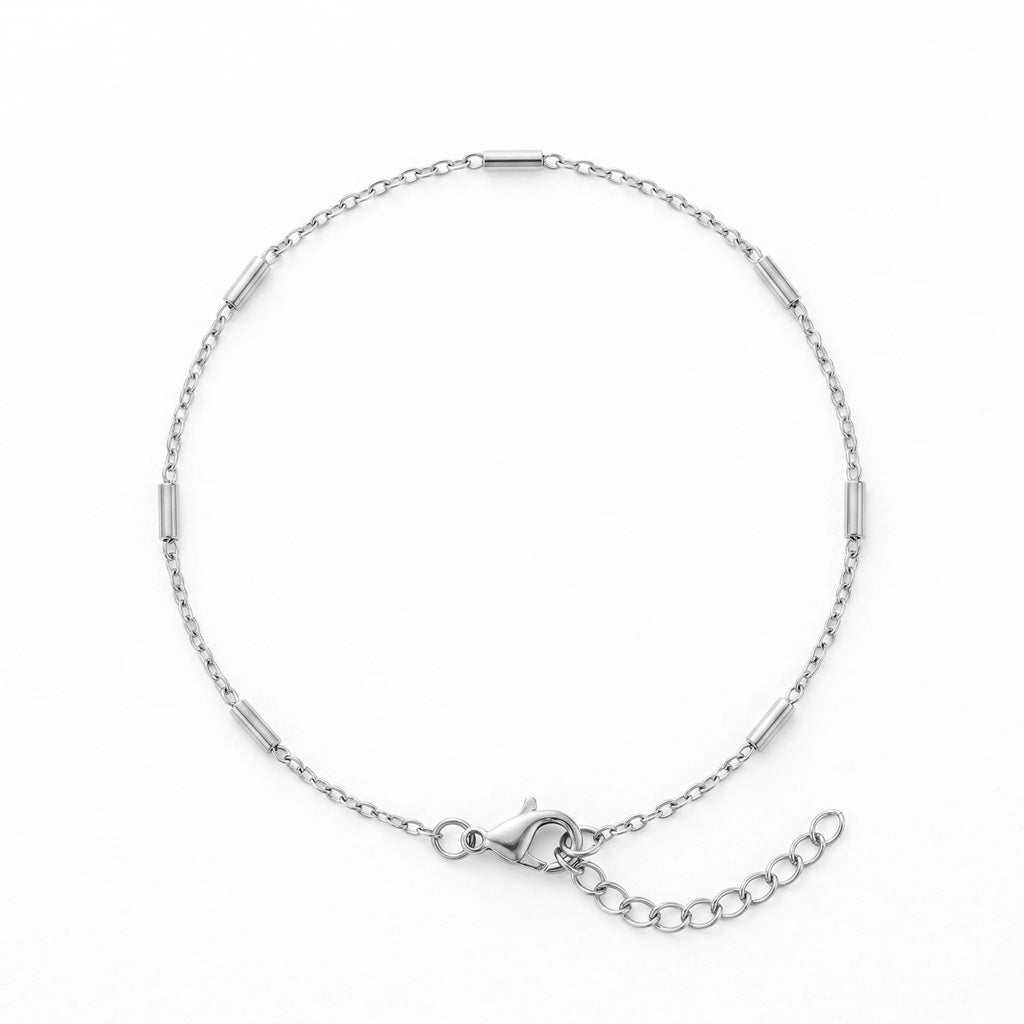 QIAOREN 11083 Waterproof 18K Gold  Minimalist Spaced Tube Bead Chain, Tarnish Resistant Stainless Steel Jewelry for Women