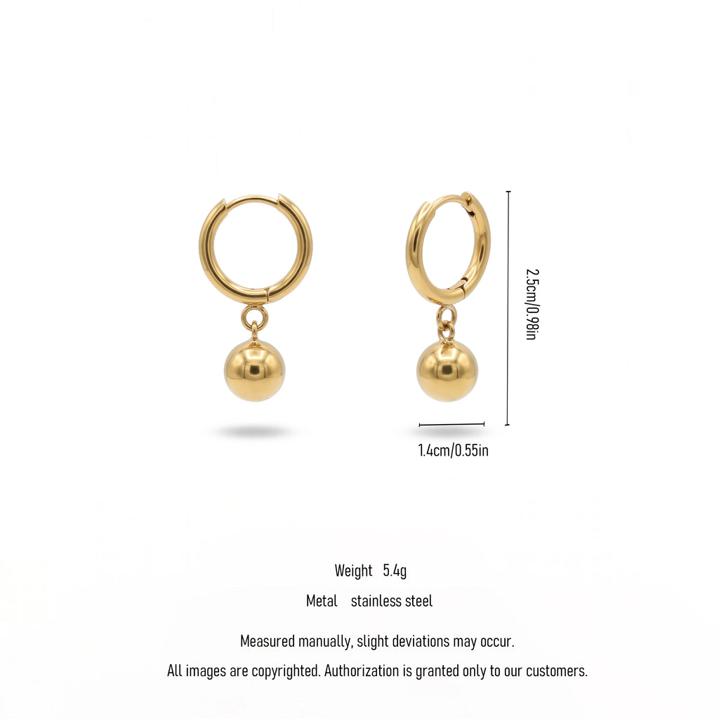 QIAOREN 13440 Smooth Ball Dangle Huggie Stud Gold Tone Drop Earrings Trend Stackable Daily Women Casual Party Ear Jewelry Gift
