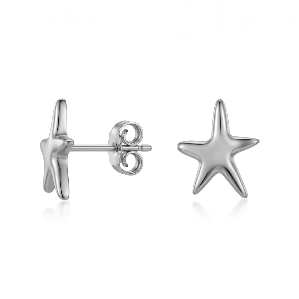 QIAOREN 10905 Tarnish Resistant Stainless Steel Starfish Earrings Hypoallergenic 18K Gold Plated Stud Earrings Trendy for Women