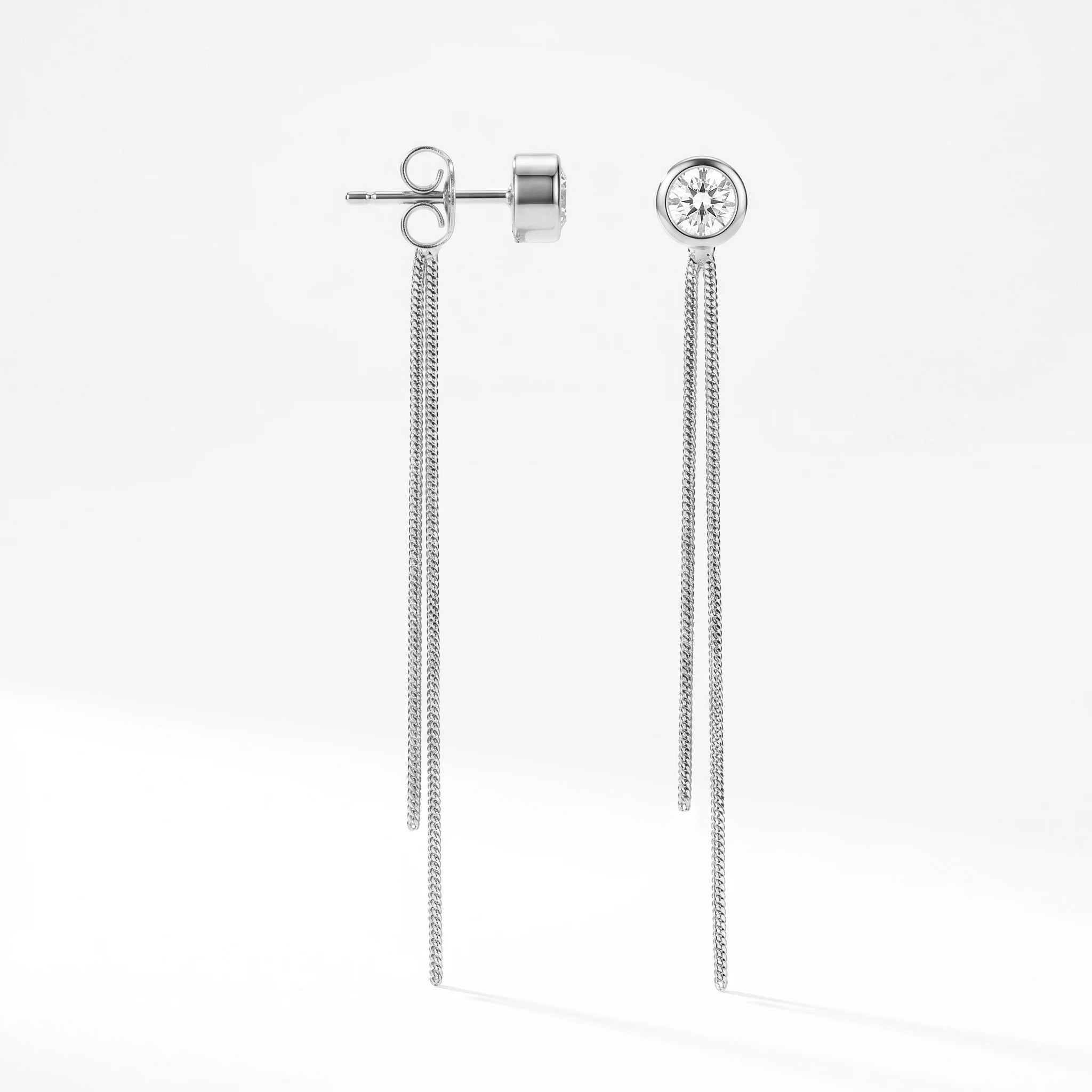 QIAOREN 10747 Sleek Geometric Tassel Drop Cuff Earrings Stainless Steel Gold Plated with Snake Chain Water-Ready