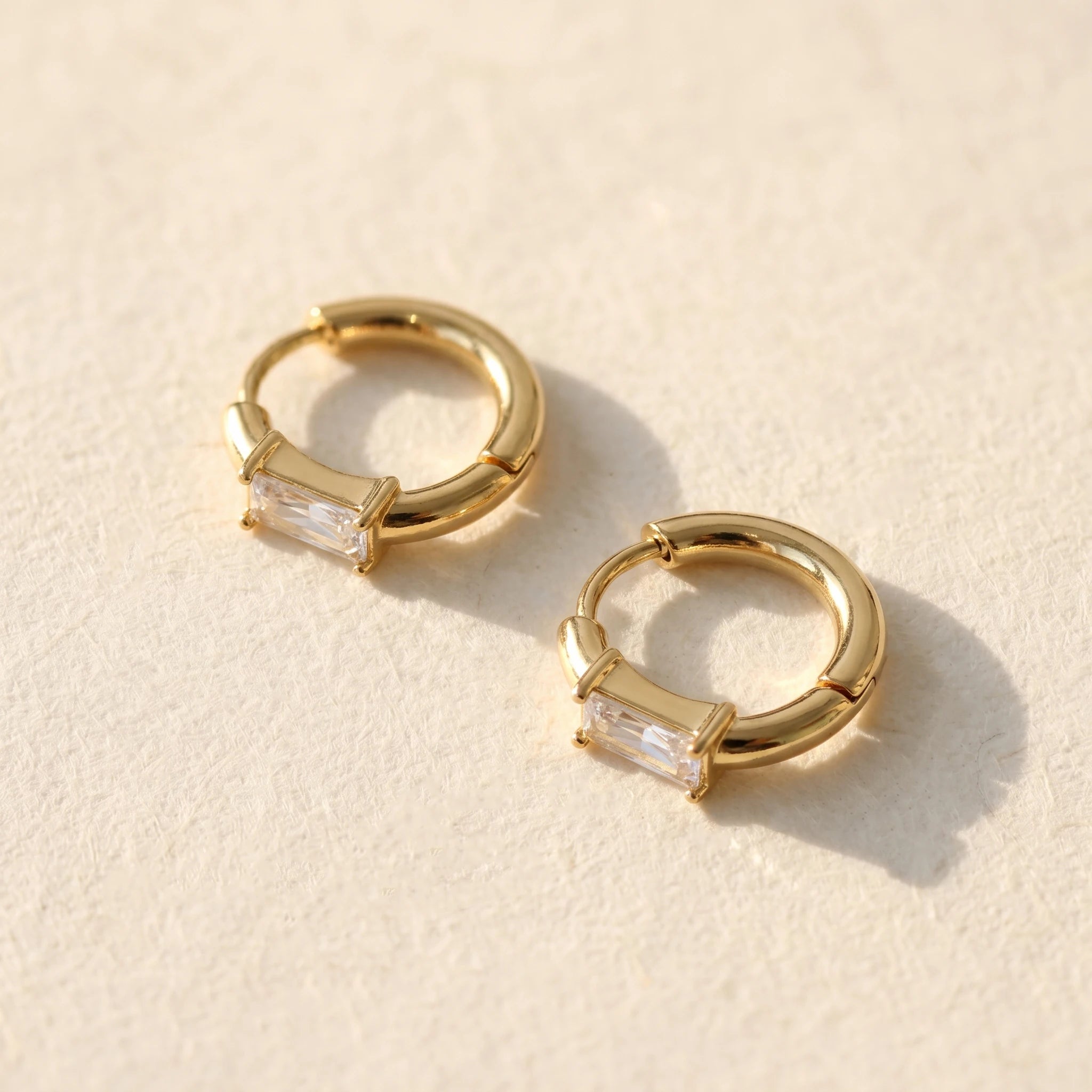 QIAOREN 12173-77 Classic Rectangular Colorful CZ Hoop Earrings Gold Plated Stainless Steel  Fashion Jewelry for Western Girls