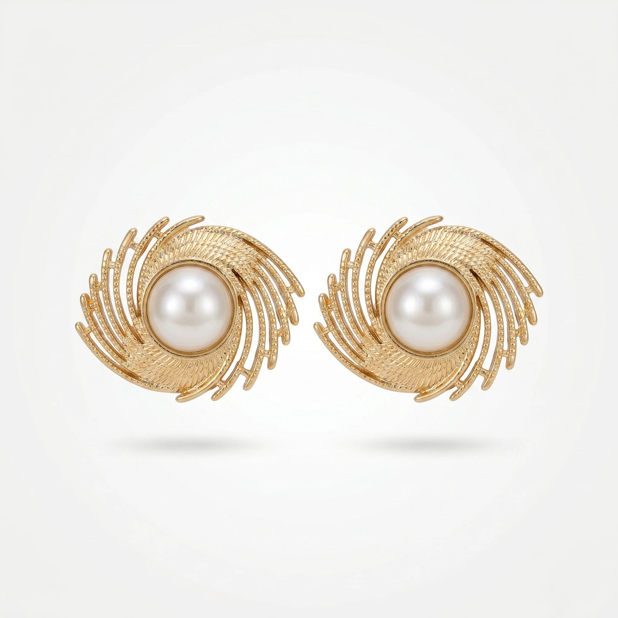 QIAOREN 12261 Elegant Baroque Pearl Galaxy Swirl Earrings Gold Stainless Steel Etched Openwork Studs Statement Jewelry Gift EU