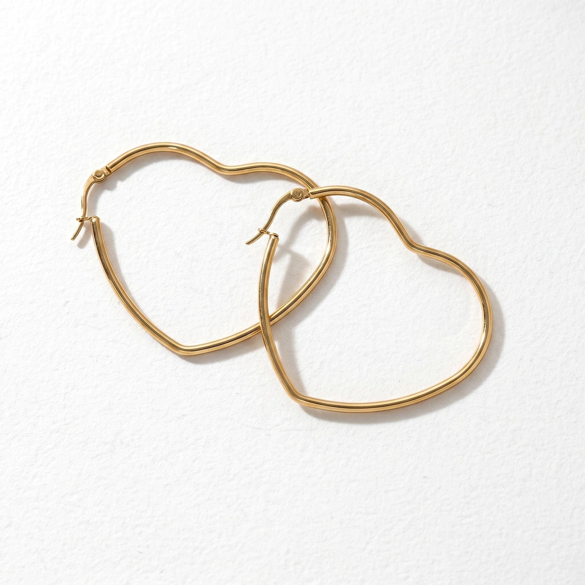QIAOREN 12334 Romantic Heart Shaped Hoop Earrings Gold Stainless Steel Sleek Front Facing Sweetheart Large Hoops Women US EU