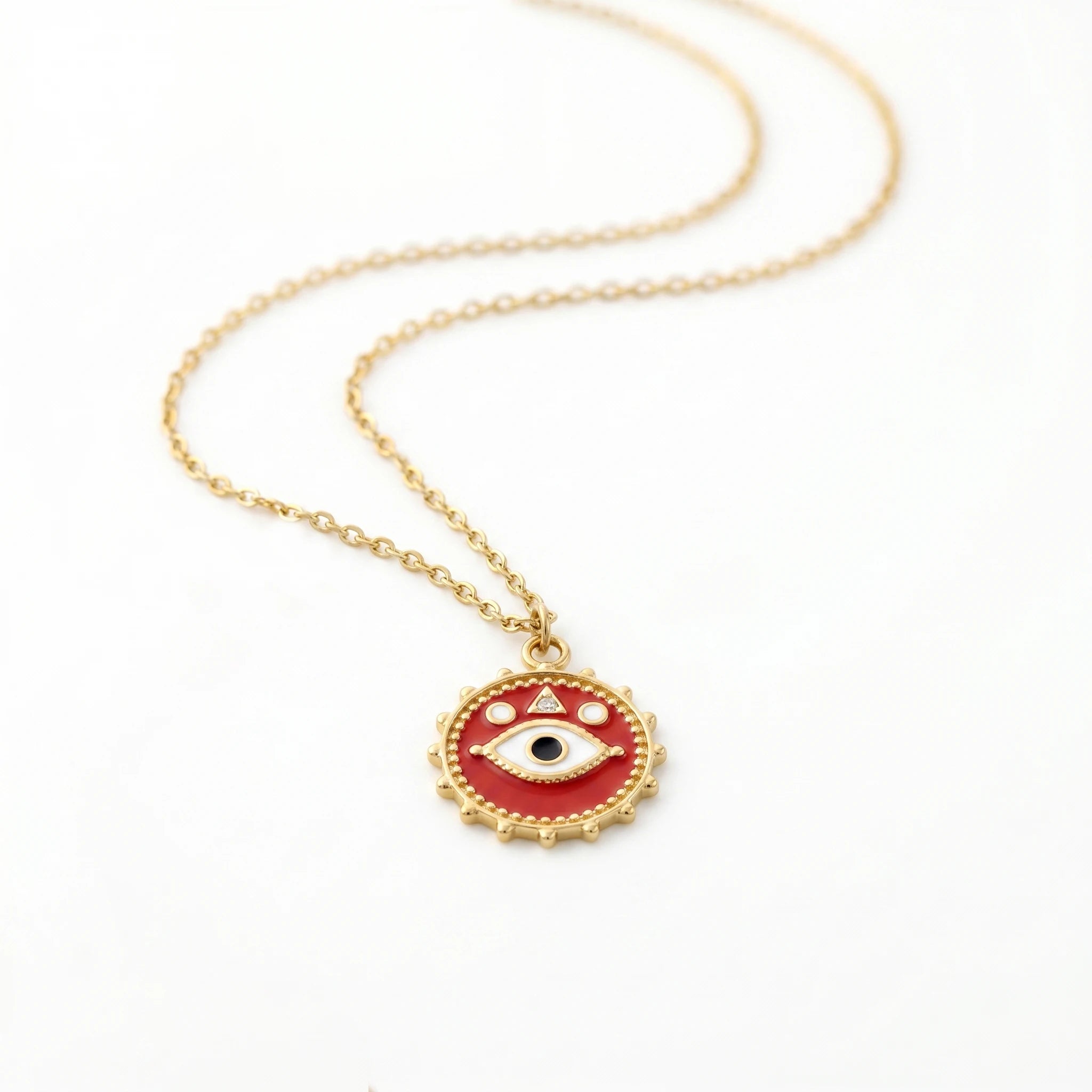 QIAOREN 12813 18K Gold Plated Necklace, Waterproof Tarnish Free Stainless Steel Protection Medallion Jewelry for Women