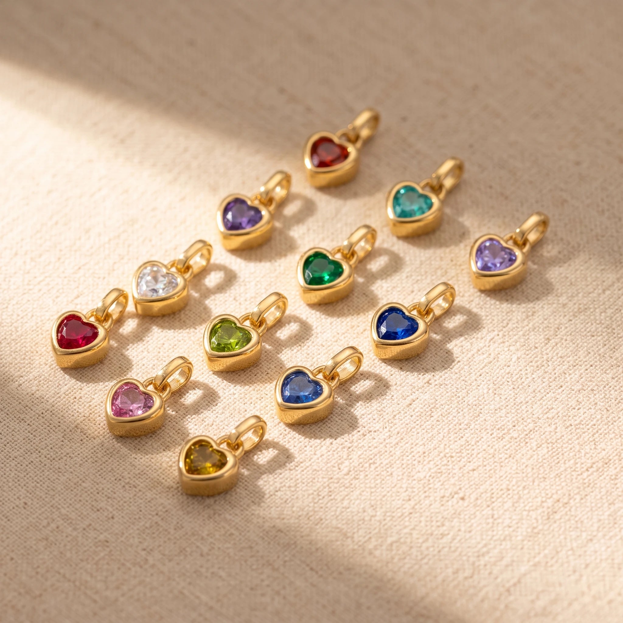 QIAOREN 13906-17 Birthstone Bezel Set Heart Shape Charm Pendant with Multicolor CZ Stone for Making DIY